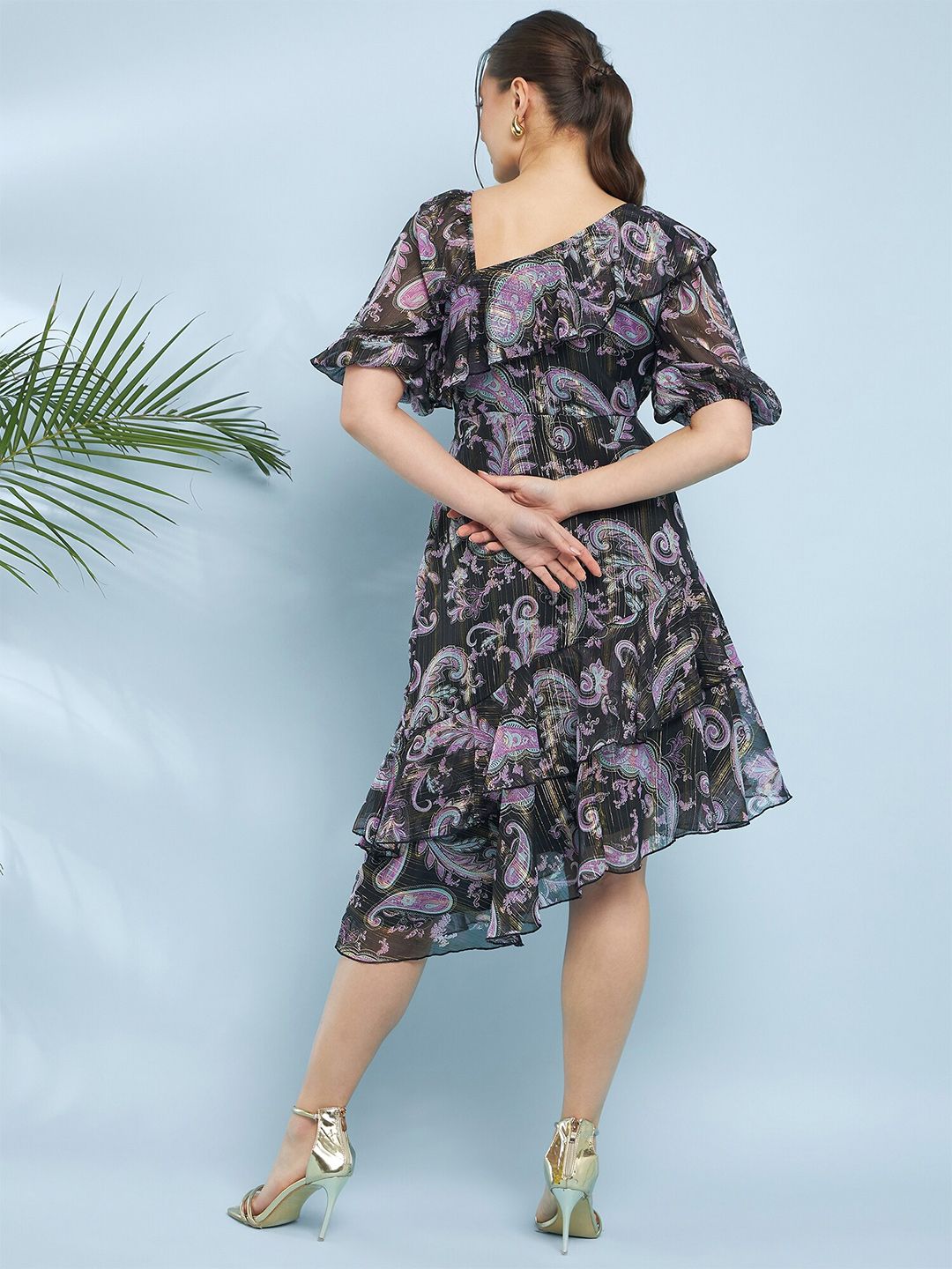 Antheaa Floral Printed Flared Sleeve Fit & Flare Dress