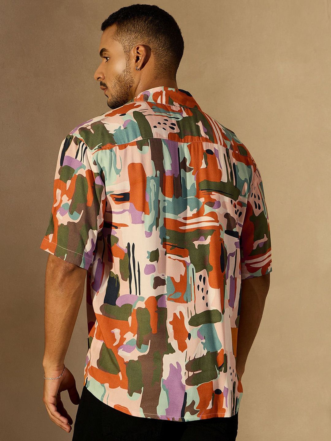 DENNISON Men Abstract Printed Oversized Smart Casual Shirt