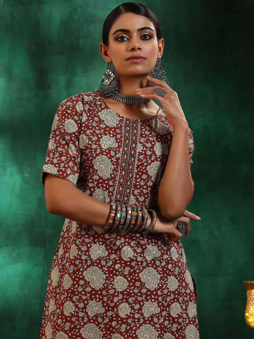 Libas Floral Printed Regular Gotta Patti Pure Cotton Straight Kurta with Palazzos