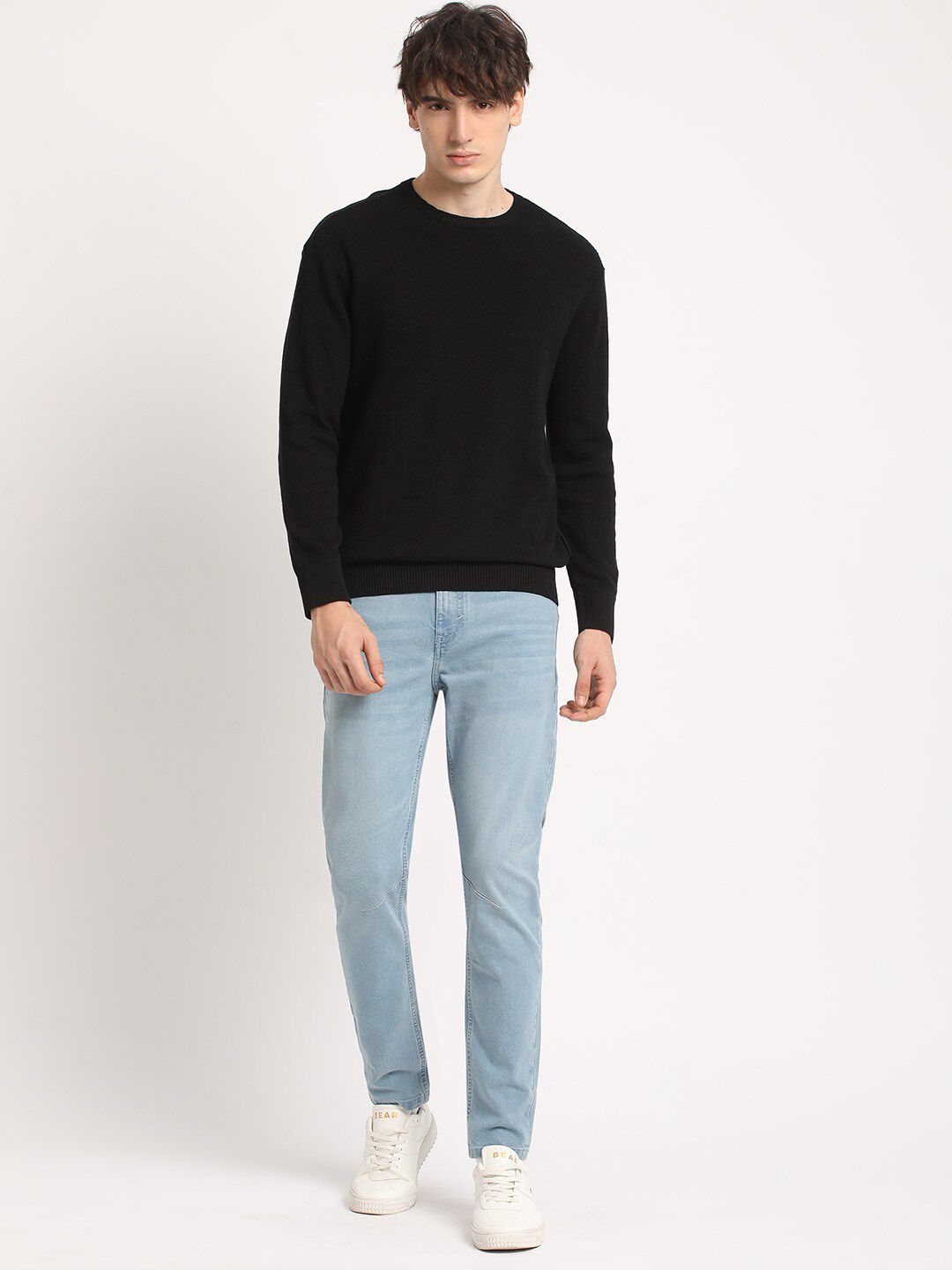 THE BEAR HOUSE Men Self Design Relaxed Fit cotton Crew Neck Solid T-shirt