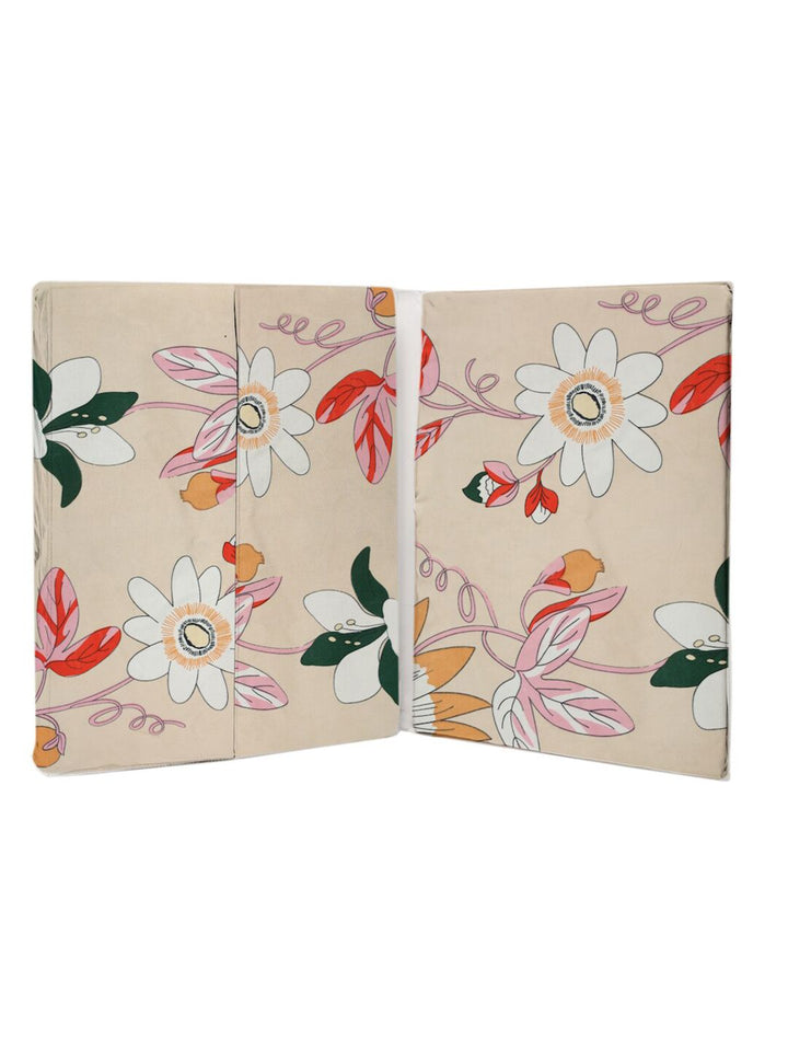 KLOTTHE Beige Floral Cotton 300 TC King Fine Bedsheet with 2 Pillow Covers-96 x 89 inches
