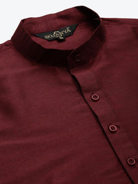 SOJANYA Men Maroon Kurta with Churidar & Nehru Jacket