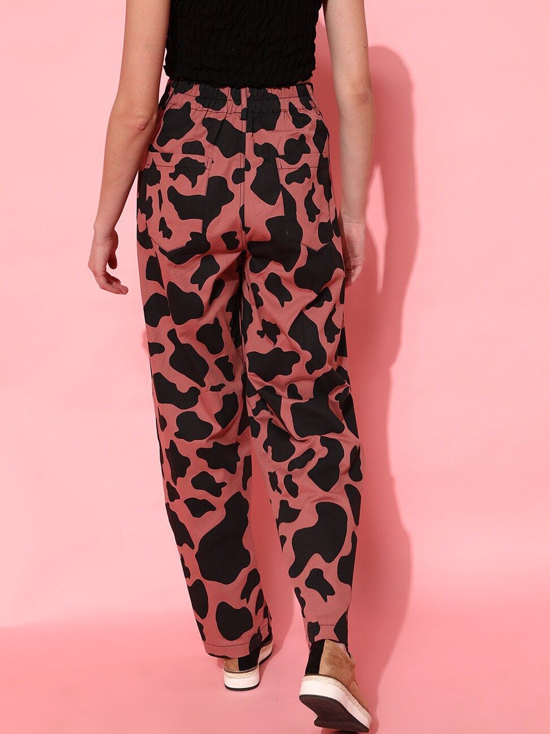 STREET 9 Women Animal Printed Smart Loose Fit High-Rise Regular Trousers