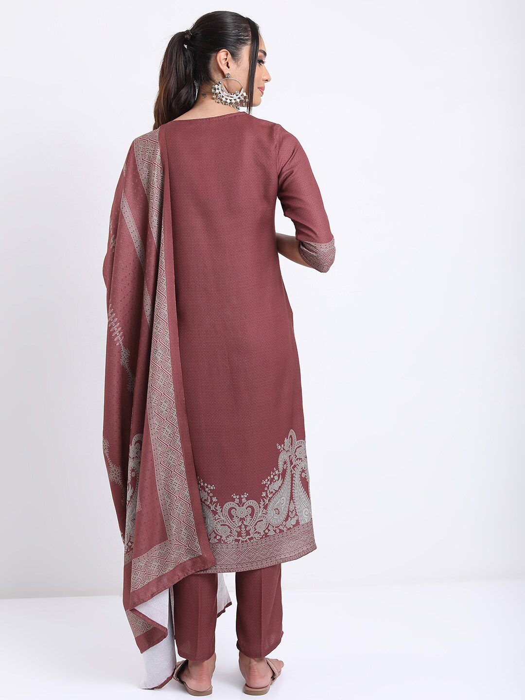 Vishudh Brown Ethnic Motifs Printed Regular Kurta with Trousers & With Dupatta