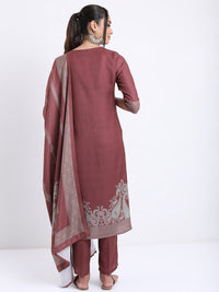 Vishudh Brown Ethnic Motifs Printed Regular Kurta with Trousers & With Dupatta