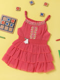 Nauti Nati Girls Coral Pink Solid Tiered Fit & Flare Dress with Briefs