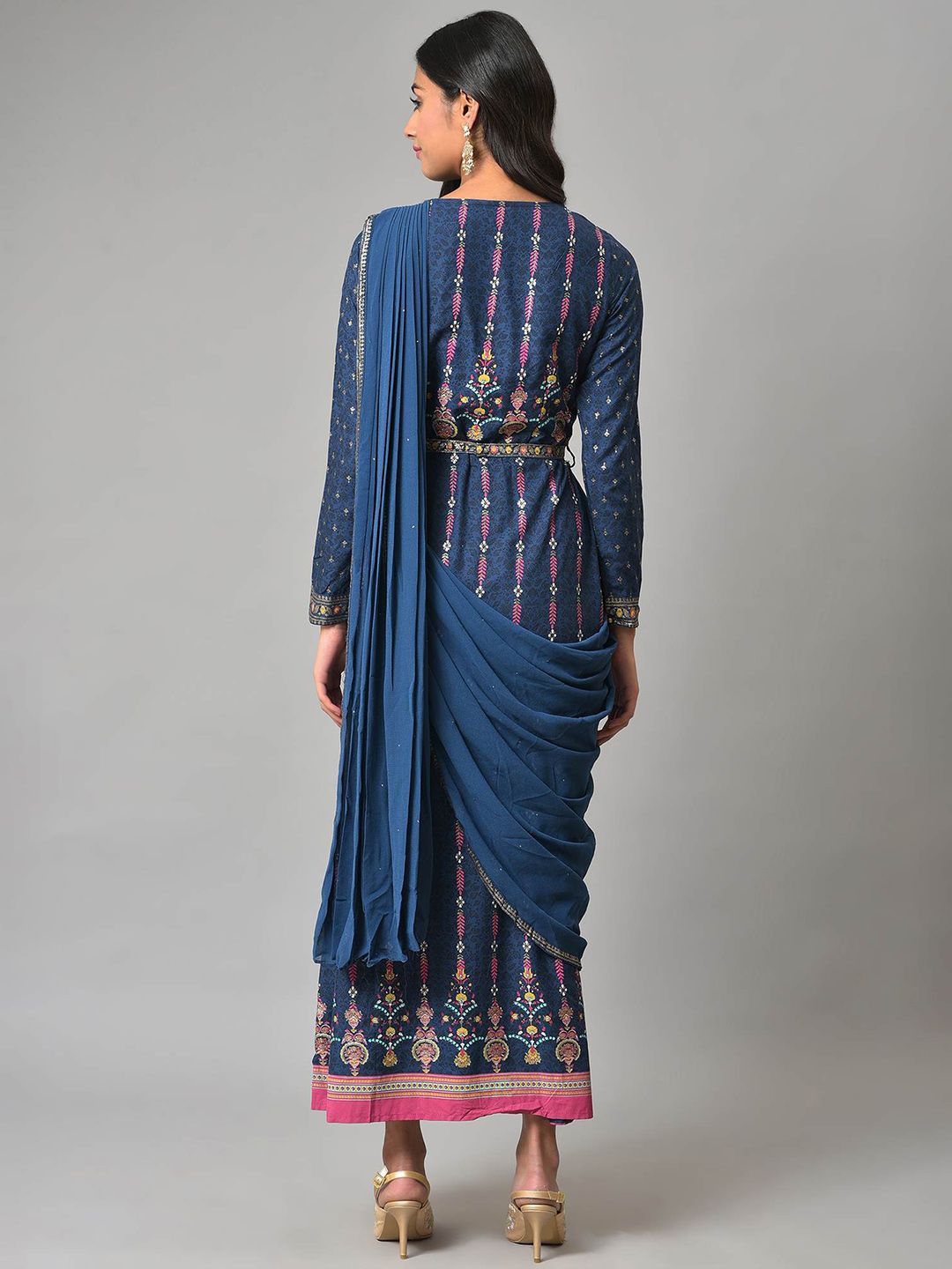 W Blue Ethnic Motifs Ethnic Maxi Dress