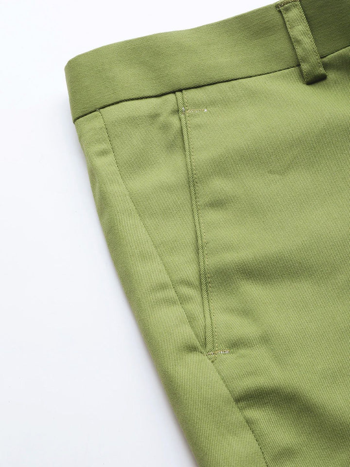 DENNISON Men Green Smart Tapered Fit Easy Wash Trousers