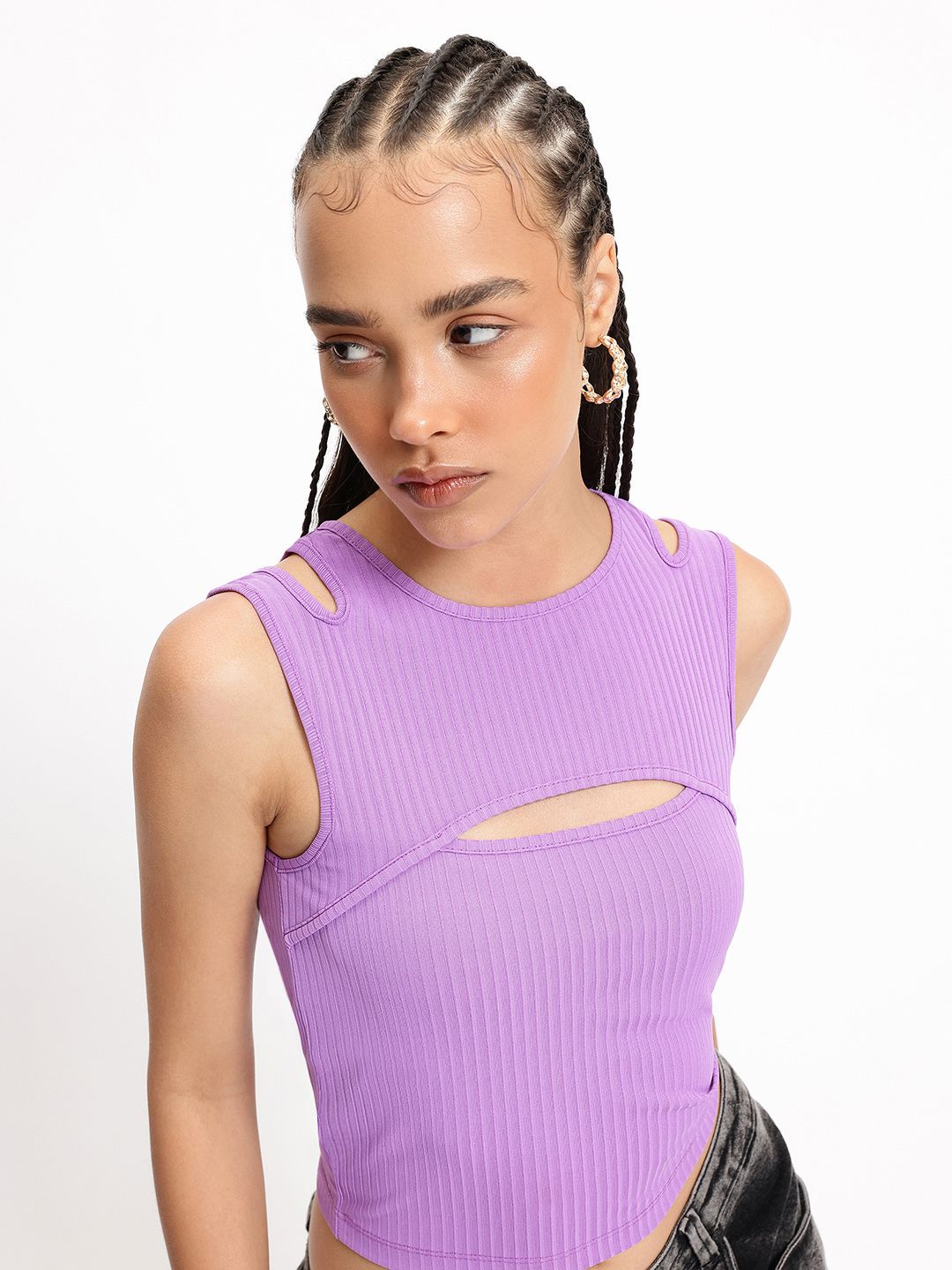 DressBerry Sensual Staple Cut-Out Ribbed Top