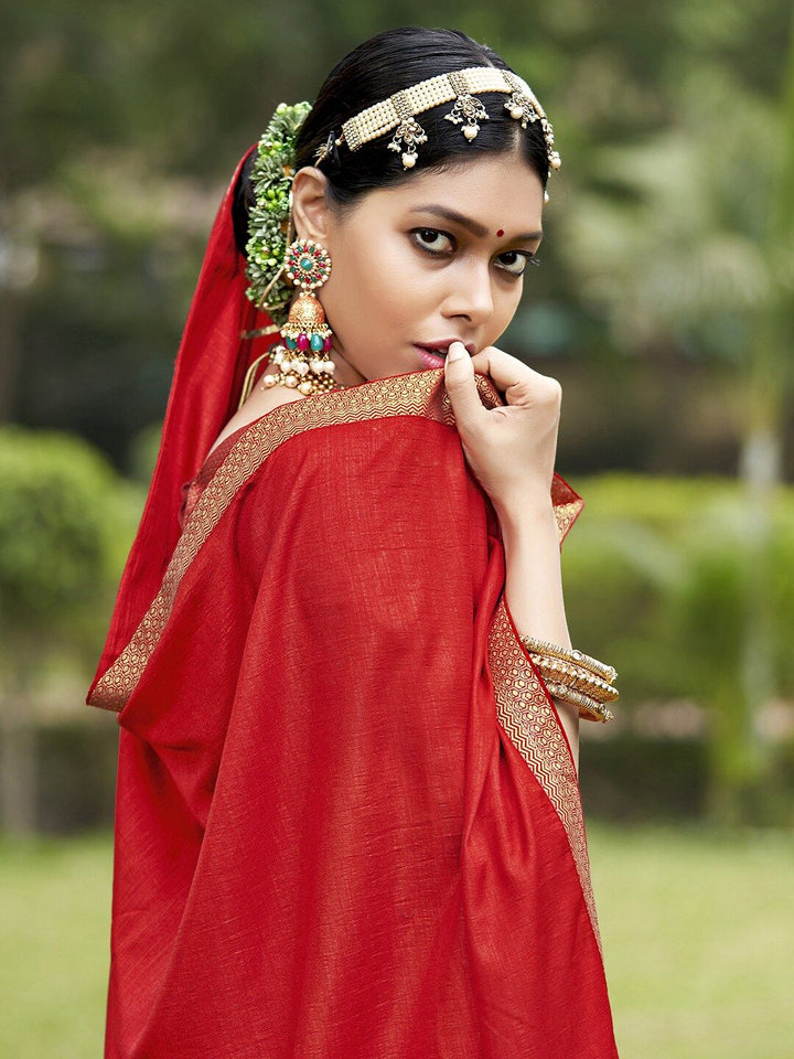 Saree mall Red & Gold-Toned Zari Silk Blend Sarees