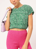 DressBerry Wanderlust Love Printed Extended Sleeves Cinched Waist Crop Top