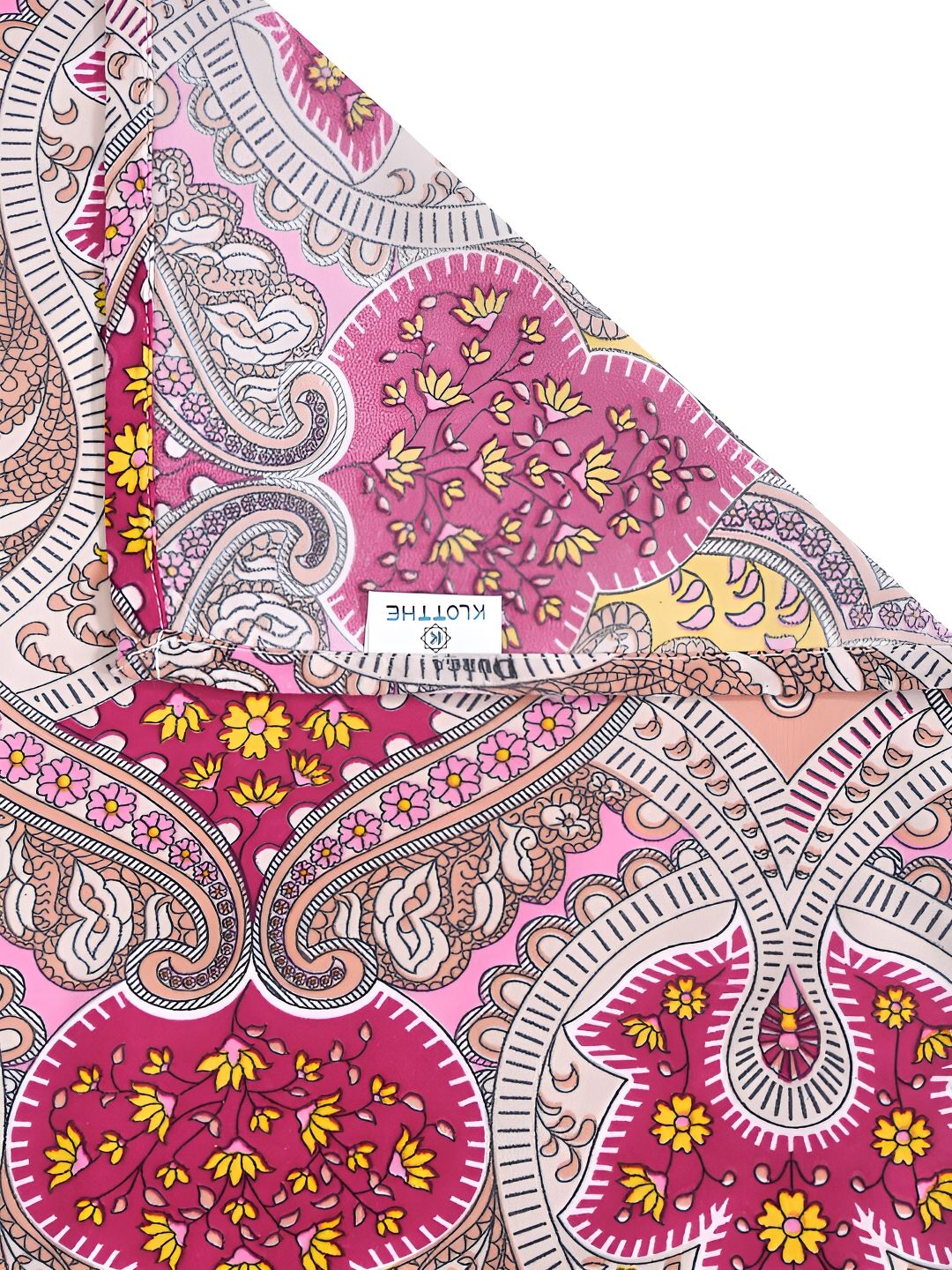KLOTTHE Lipat Buku Motif Etnik Merah Policotton 300 TC Cadar King dengan 2 Sarung Bantal-98 x 89 inci