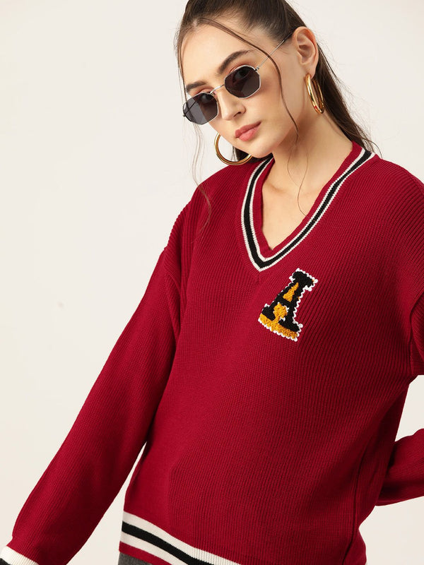 DressBerry Acrylic Ribbed Applique Pullover