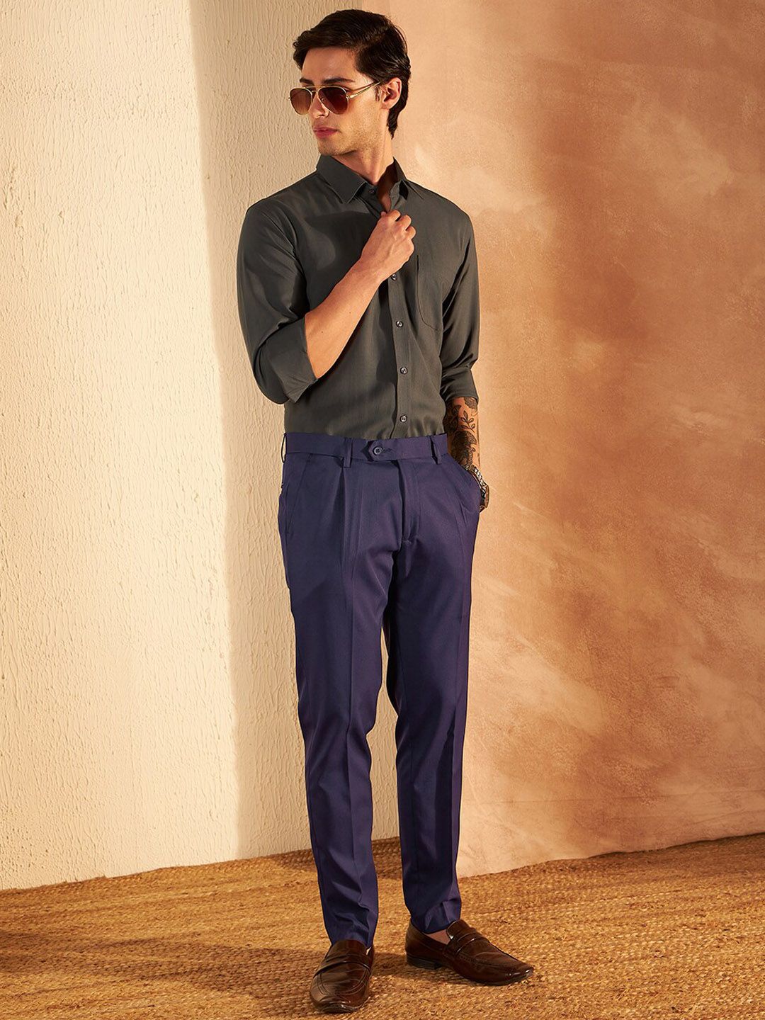 DENNISON Men Smart Tapered Fit Easy Wash Pleated Trousers