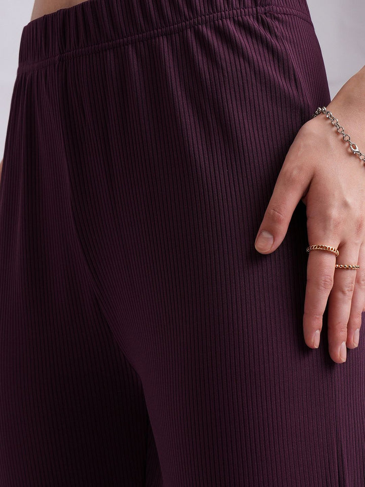 Tokyo Talkies Purple Ribbed Longline Top With Trouser