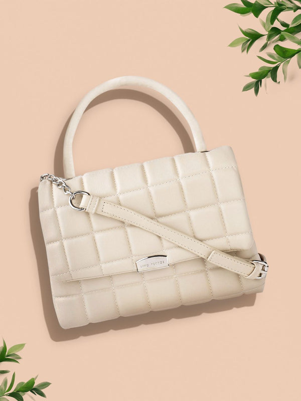 Lino Perros Women Cream-Coloured Quilted Satchel