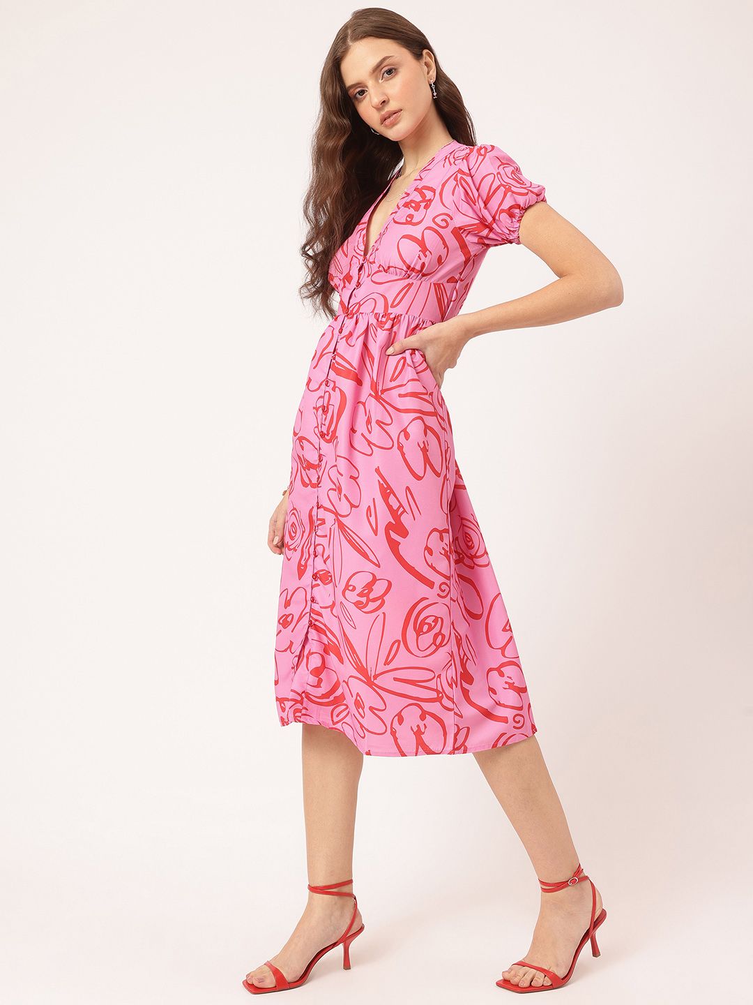 DressBerry Cozy Couture Printed Midi Empire Dress