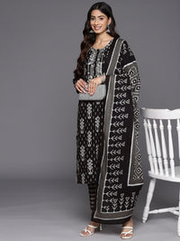 Libas Floral Printed Regular Mirror Work Pure Cotton Kurta With Trousers & Dupatta