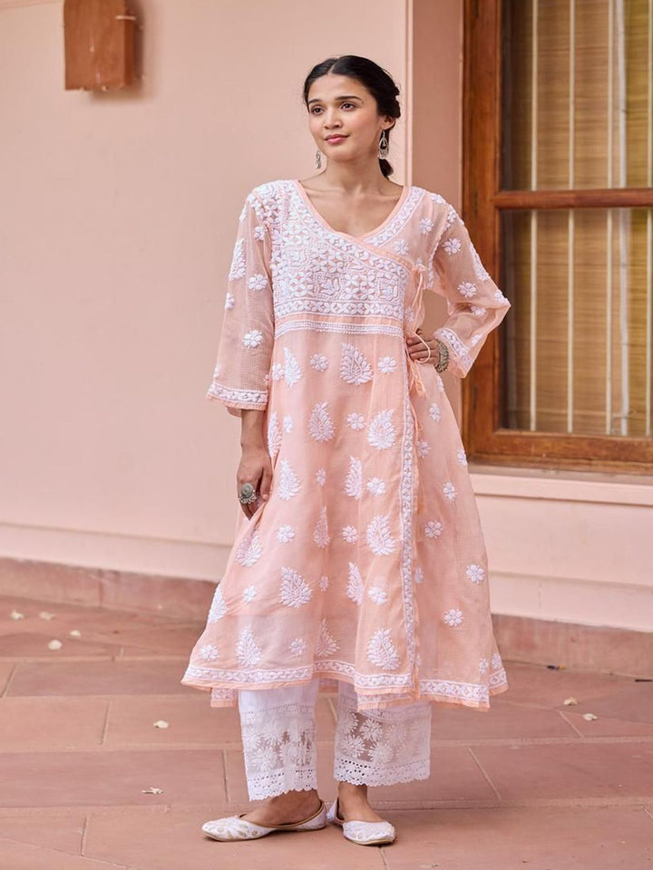 Rumah Wanita Chikankari Kurta Bersulam Pic Kota Chikankari