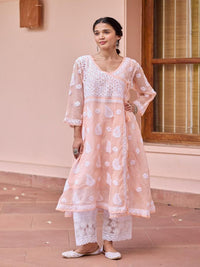 Rumah Wanita Chikankari Kurta Bersulam Pic Kota Chikankari