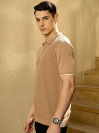 DENNISON Men Textured Polo Collar Knitted T-Shirt