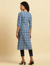 W Ethnic Printed Round Neck Straight Kurta
