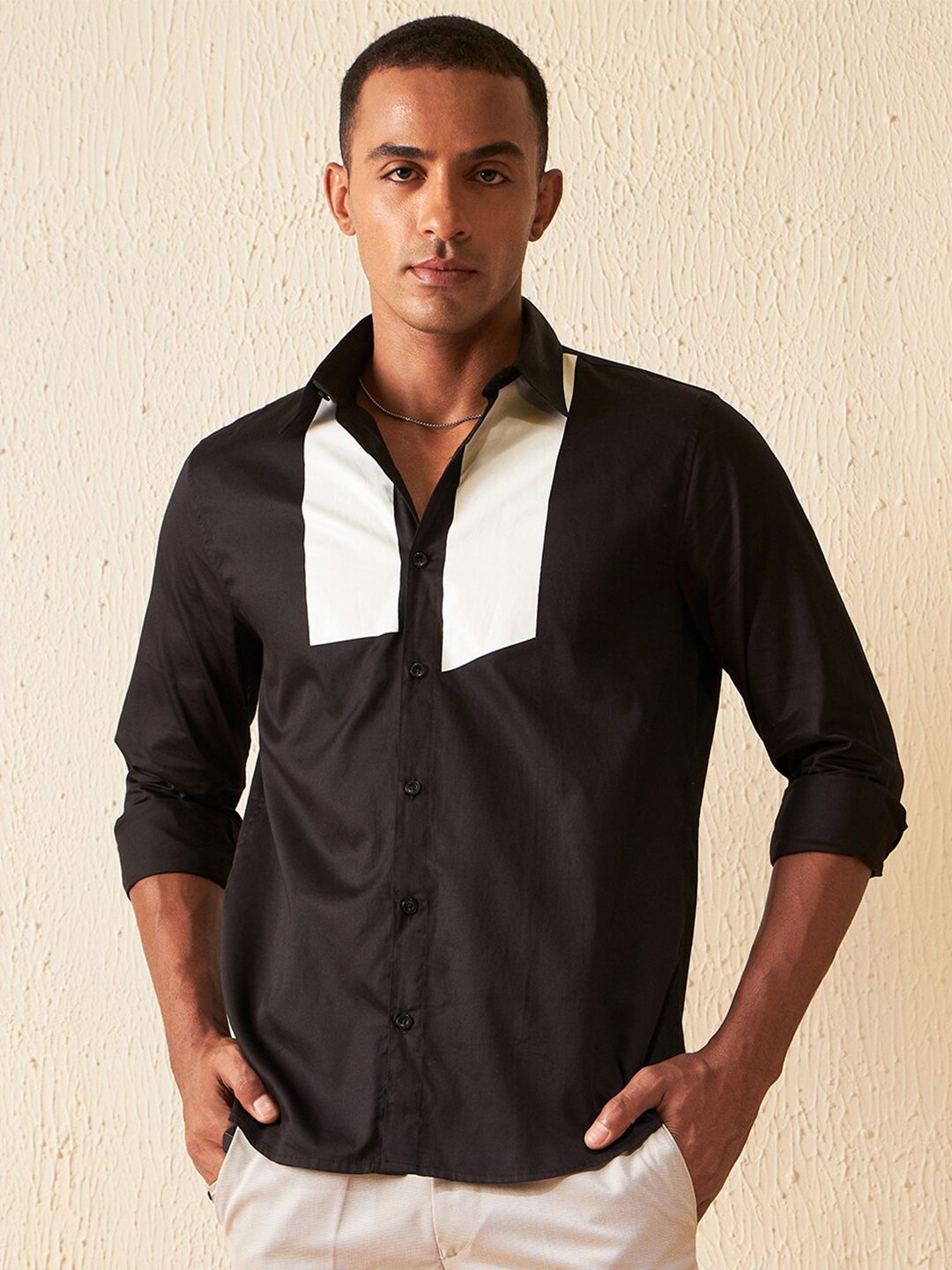 DENNISON Colourblocked Cotton Smart Slim Fit Shirt