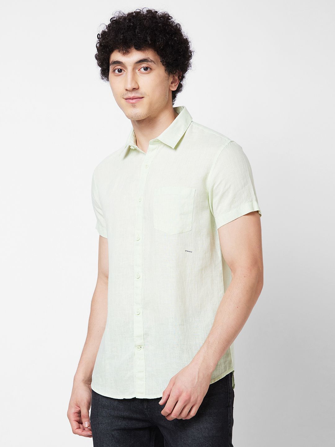 SPYKAR Spread Collar Short Sleeves Linen Casual Shirt
