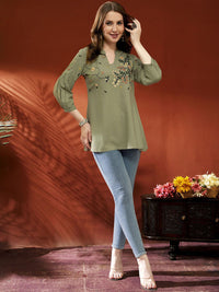 Anouk Women Floral Embroidered Above Knee Kurta