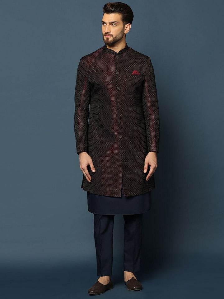 KISAH Men Woven Design Cotton Indowestern Sherwani Set