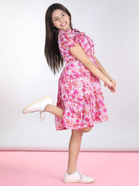 Cutiekins Girls Floral Printed Tiered Georgette A-Line Dress