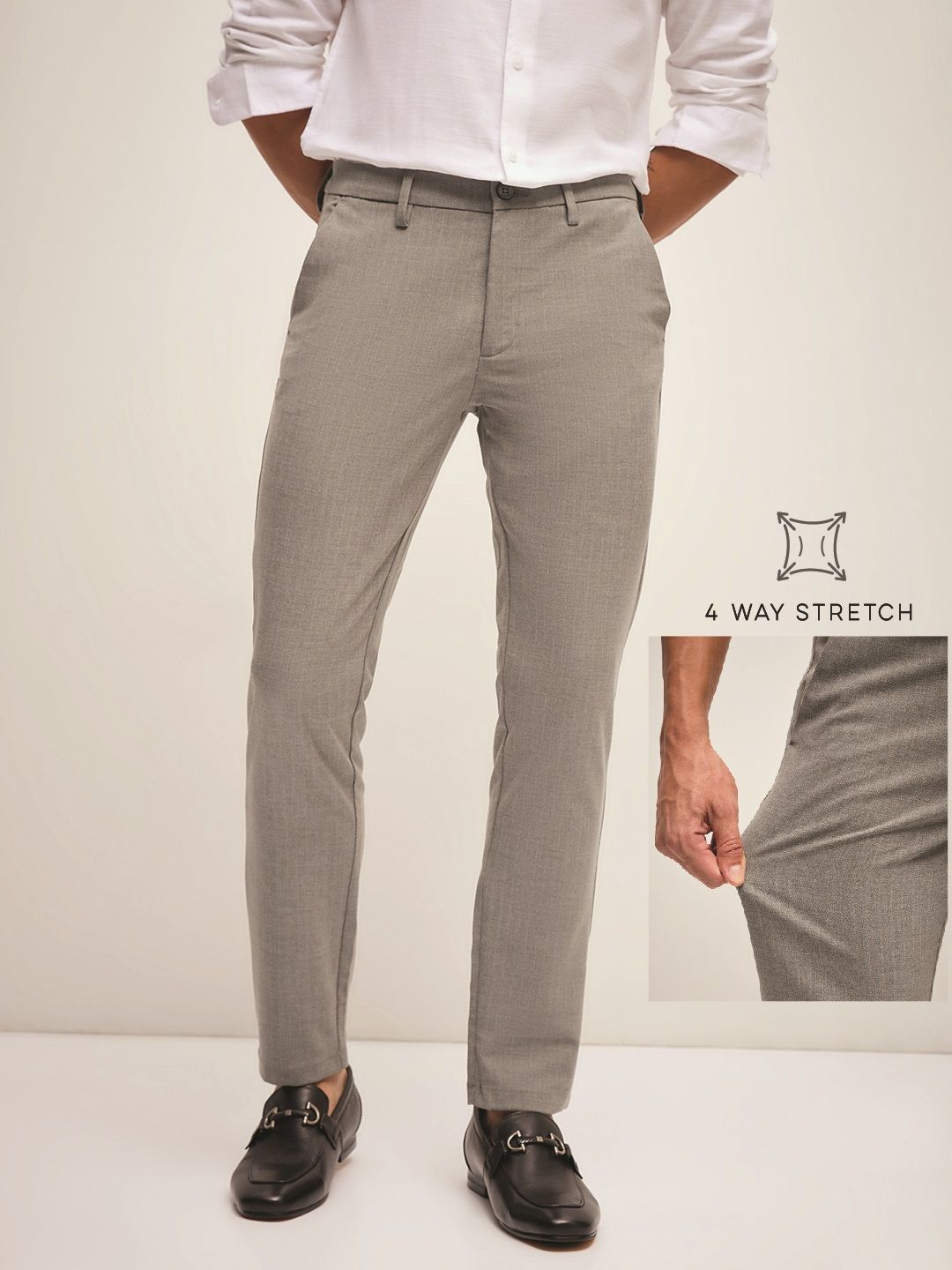 THE BEAR HOUSE Men Solid 4 Way Stretch Formal Trouser