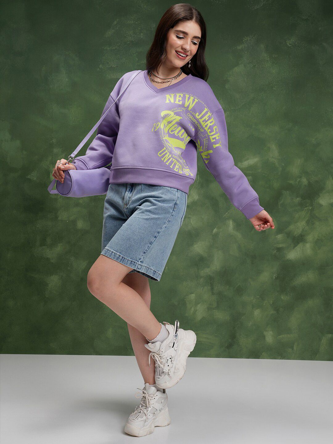 Tokyo Talkies Purple Typography Printed Drop-Shoulder Sleeves Relaxed Fit Sweatshirt