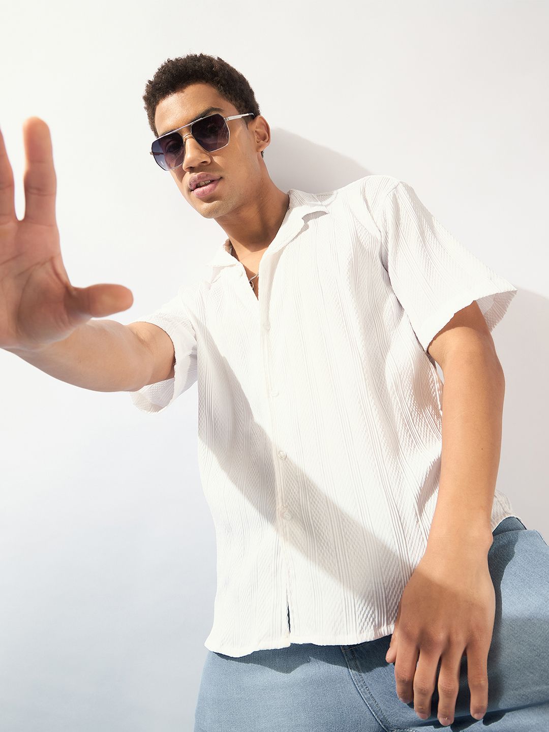 DENNISON Self Design Oversized Casual Shirt