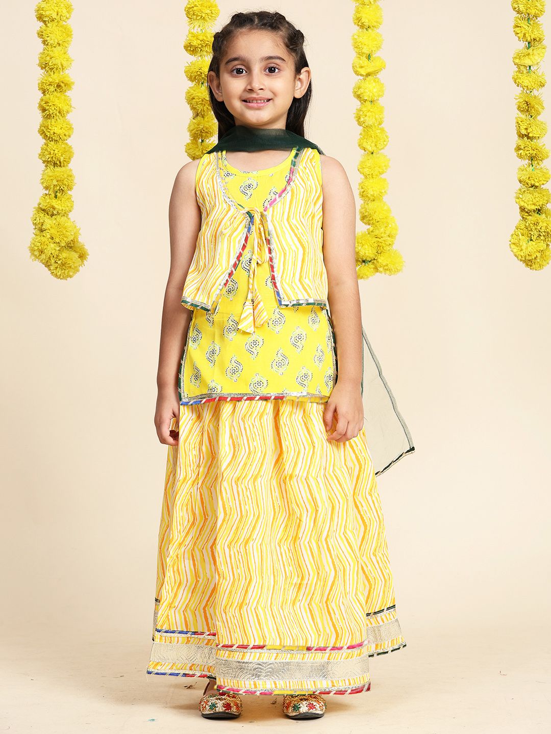 Cutiekins Girls Paisley Printed Cotton Ready to Wear Lehenga & Blouse With Dupatta