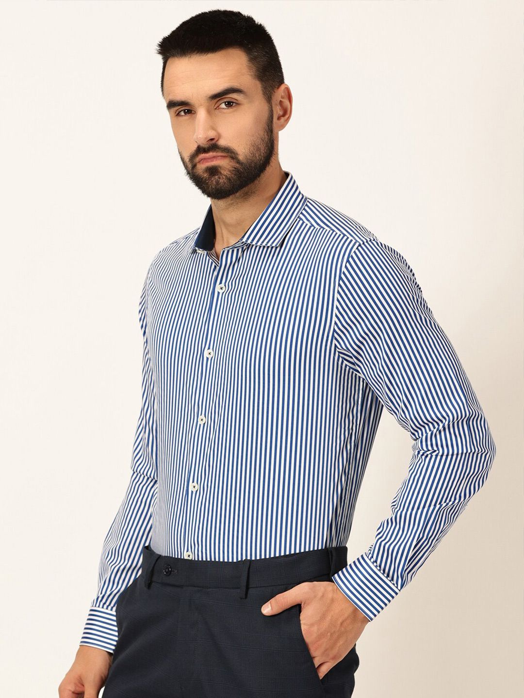 Thomas Scott Premium Striped Spread Collar Long Sleeves Formal Shirt