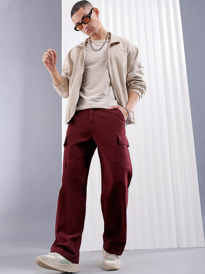 The Indian Garage Co Men Loose Fit Mid Rise Cotton Cargos