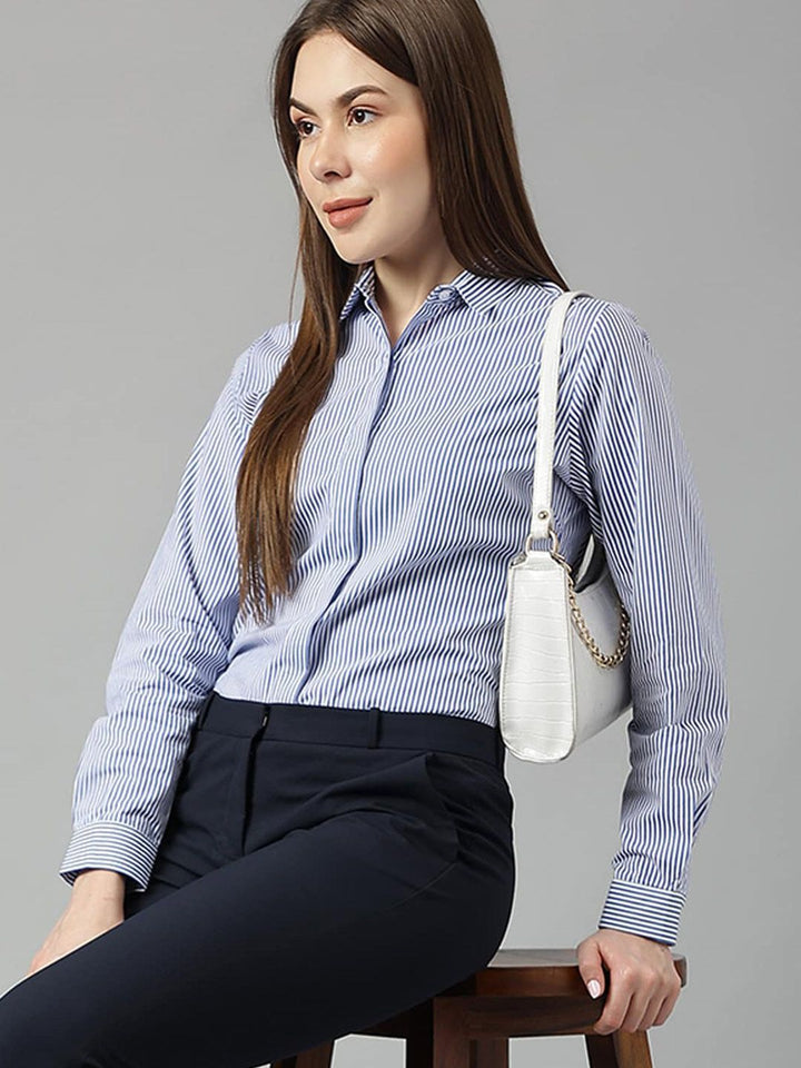 Hancock Sharp Slim Fit Vertical Striped Formal Cotton Shirt