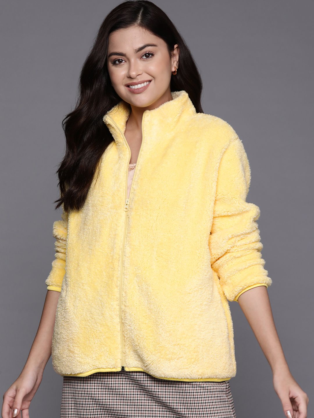 SASSAFRAS Women Yellow Faux Fur Tailored Jacket