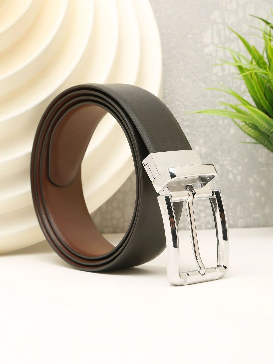 Teakwood Leathers Men Textured Leather Reversible Belt