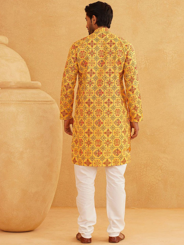 SOJANYA Ethnic Motifs Printed Mandarin Collar Straight Kurta With Churidar