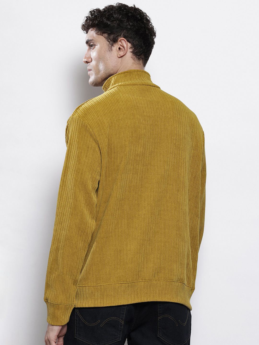 The Indian Garage Co Self Striped Typography Printed Relaxed Fit Corduroy Sweatshirt