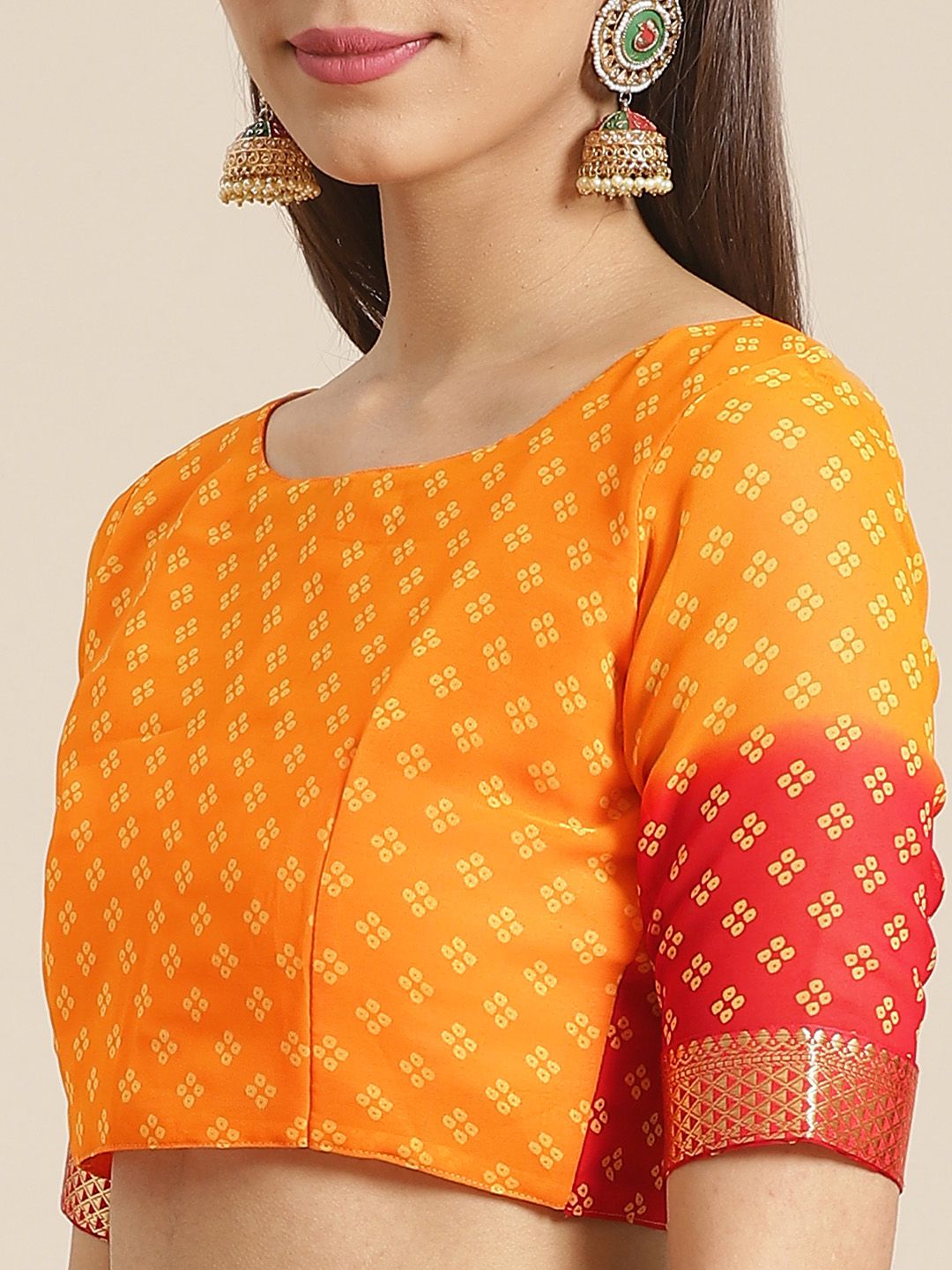 Saree mall Orange & Red Printed Bandhani Saree