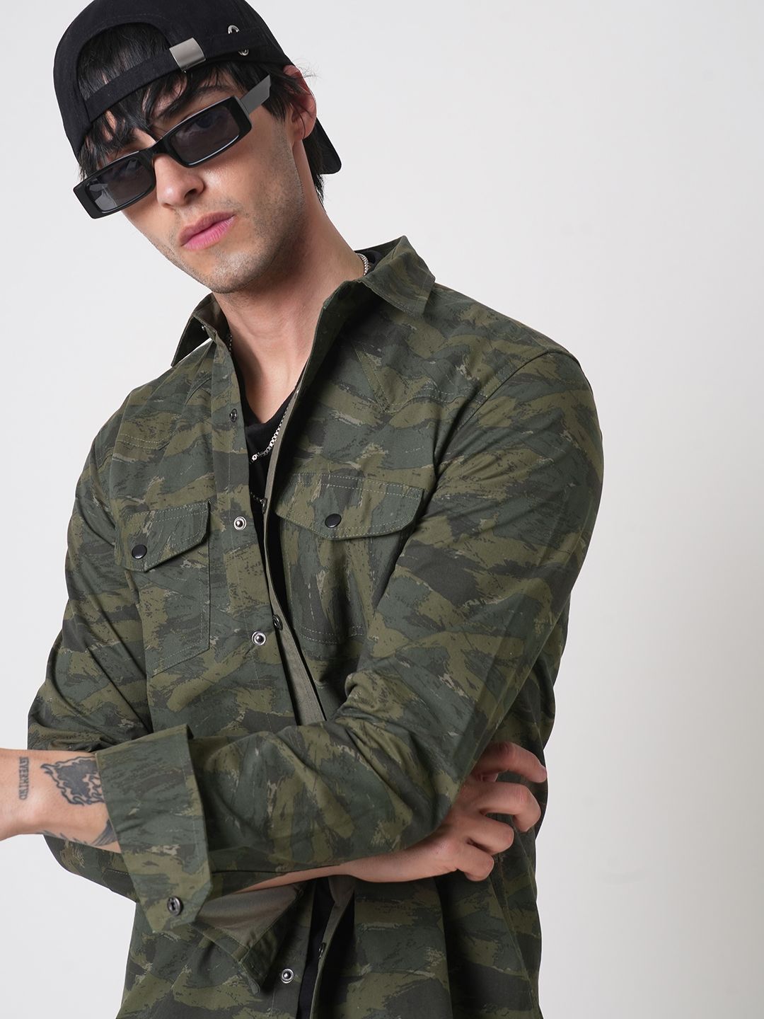 VASTRADO Men Classic Cutaway Collar Camouflage Printed Cotton Casual Shirt