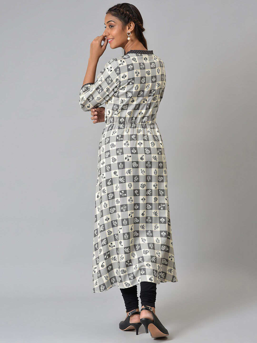 AURELIA Women Grey Ethnic Motifs Printed Anarkali Kurta
