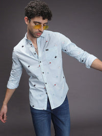 The Indian Garage Co Men Blue & White Slim Fit Striped Casual Shirt