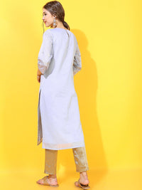 Vishudh Women Blue Ethnic Motifs Printed Kurta