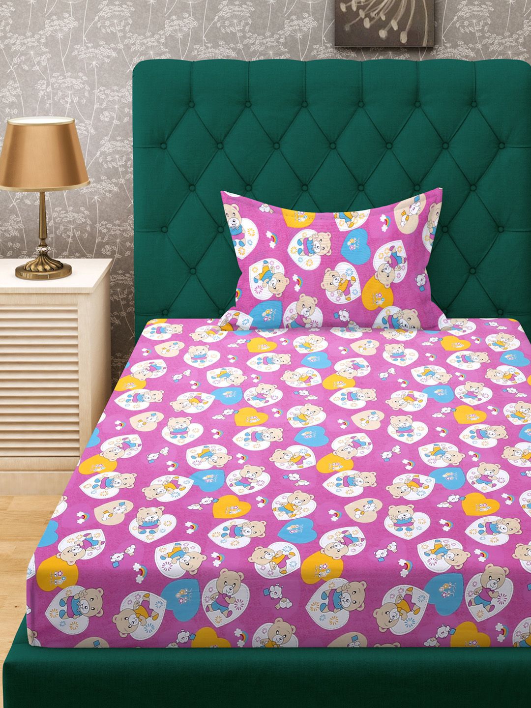 KLOTTHE Purple Conversational Pure Cotton 400 TC Dilengkapi Cadar Bujang Halus dengan Sarung Bantal-89 x 59 inci