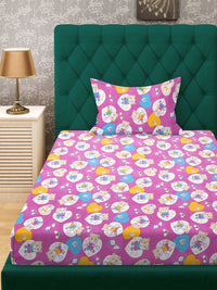 KLOTTHE Purple Conversational Pure Cotton 400 TC Dilengkapi Cadar Bujang Halus dengan Sarung Bantal-89 x 59 inci