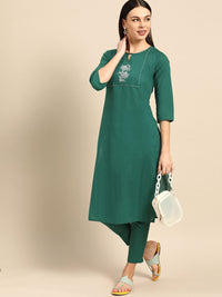 Anouk Women Green Yoke Design Pure Cotton Kurta with Trousers